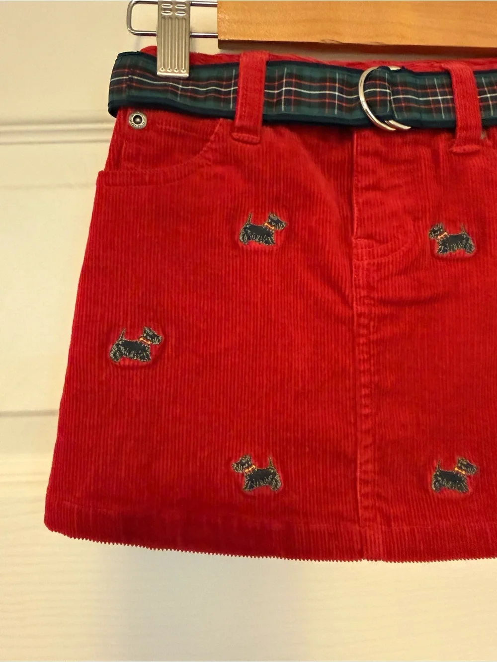 Ralph Lauren Girl’s Red Corduroy Mini Skirt with Embroidered Scotty Dogs 4T